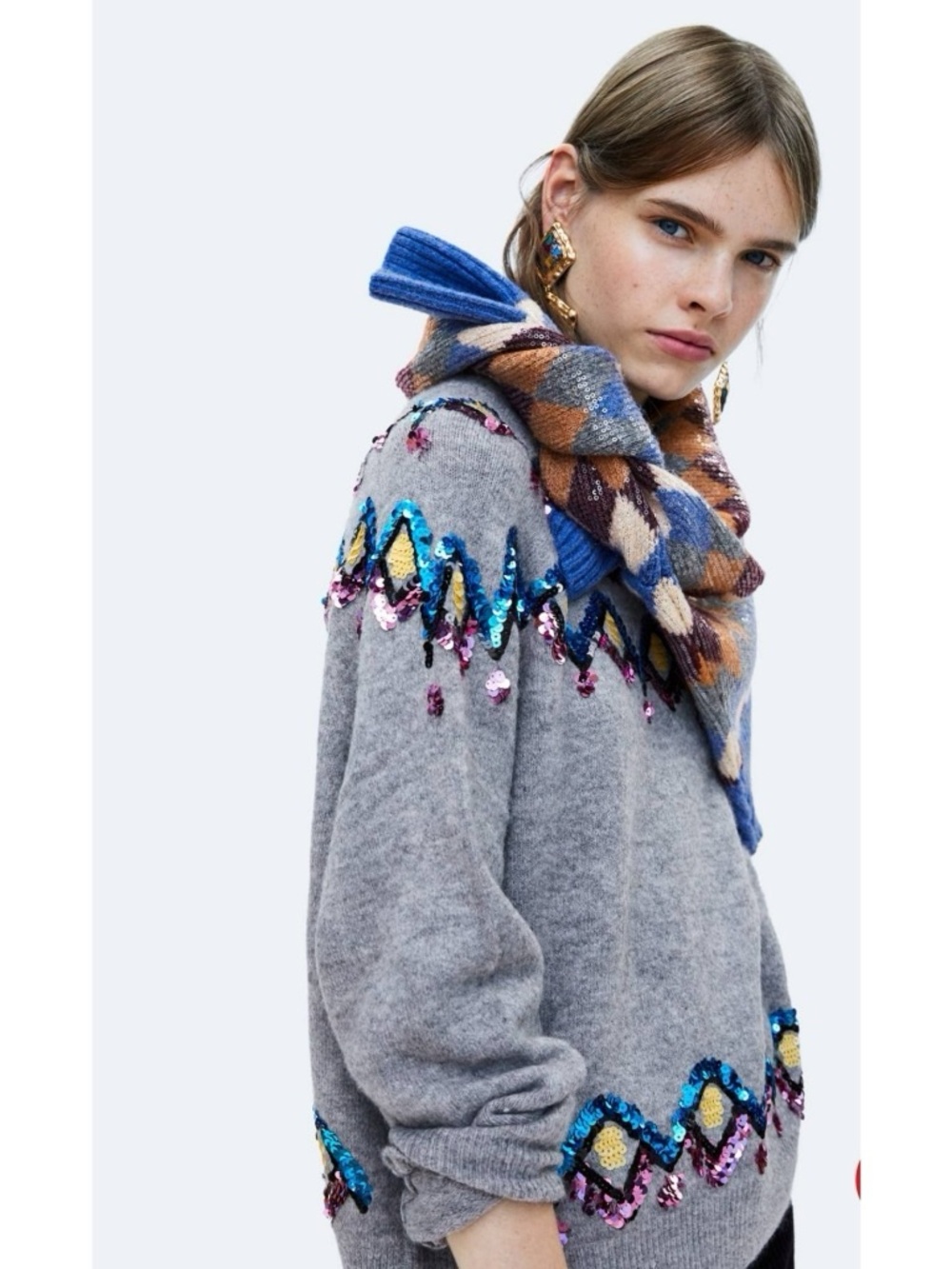 Zara Sequin Embellished Sweater Soft Knit Statement Women Size M